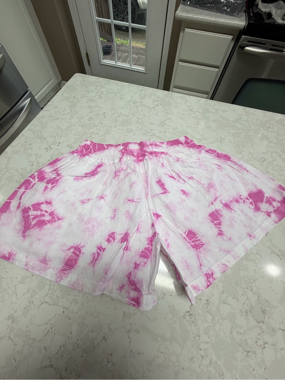 Women's Pink Tie-Dye Linen Blend Shorts with Drawstring Waist Seaspice small new - Picture 6 of 6
